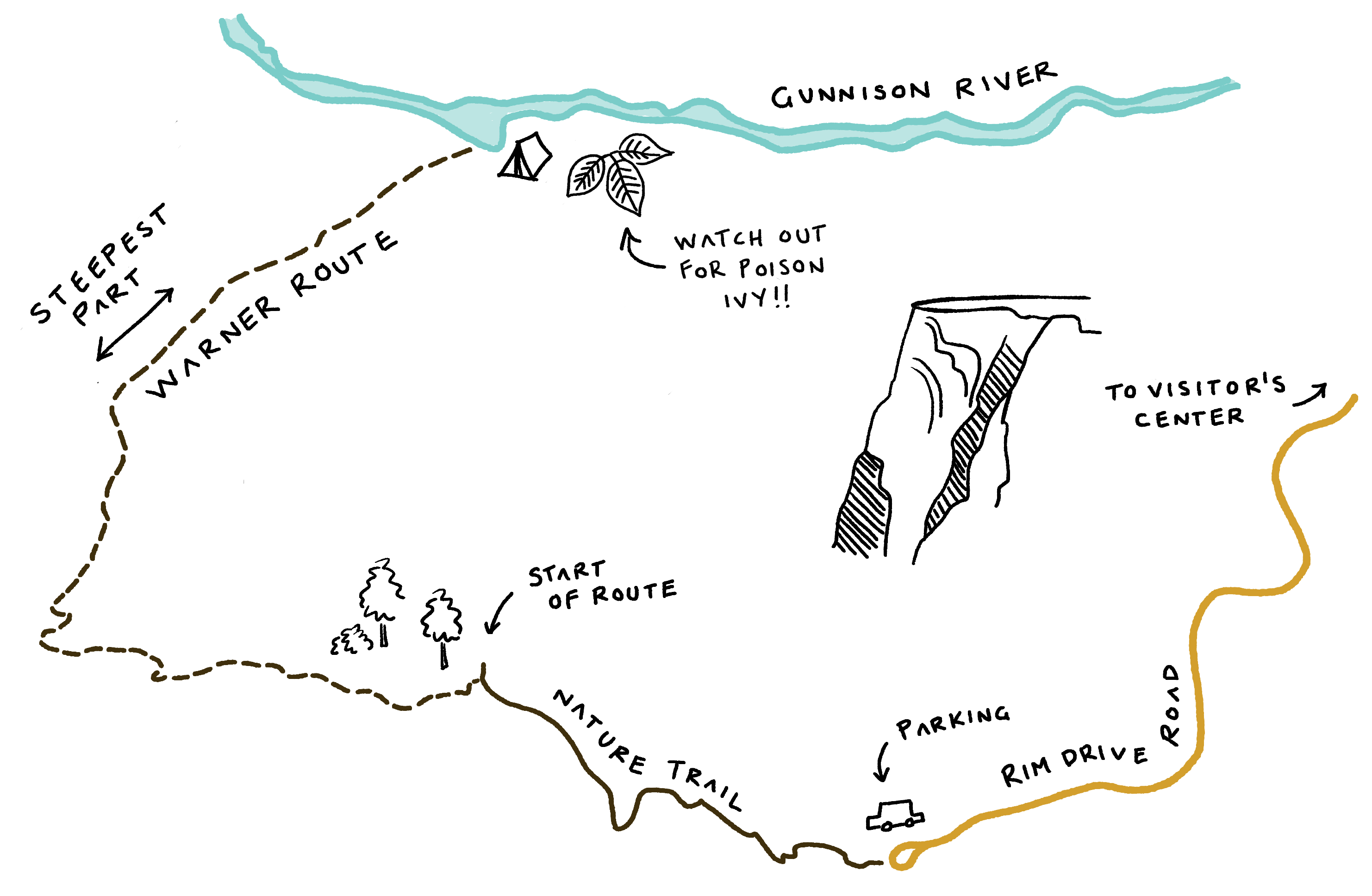 Warner Route in Black Canyon of the Gunnison National Park backpacking guide map